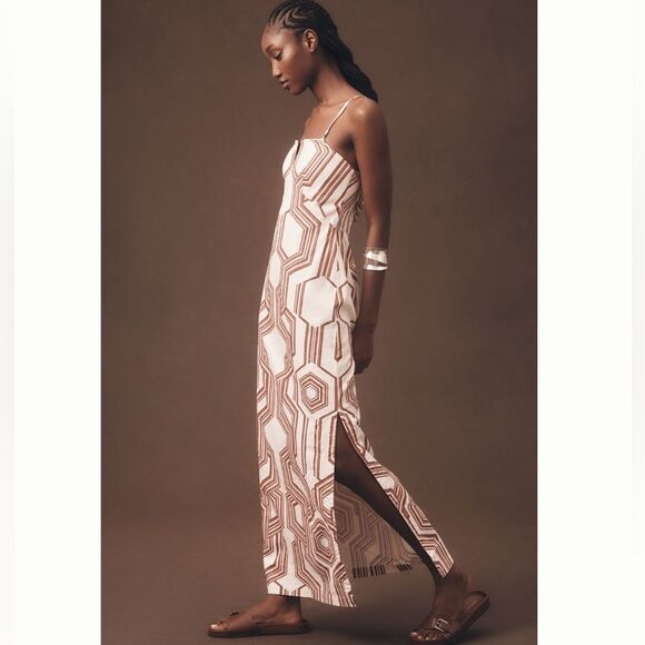 Anthropologie Strapless Linen Plunge-Neck Midi Dress - Picture 2 of 11